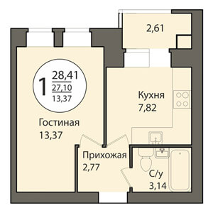 Однокомнатная квартира в Рыбном - купить в ЖК Времена года