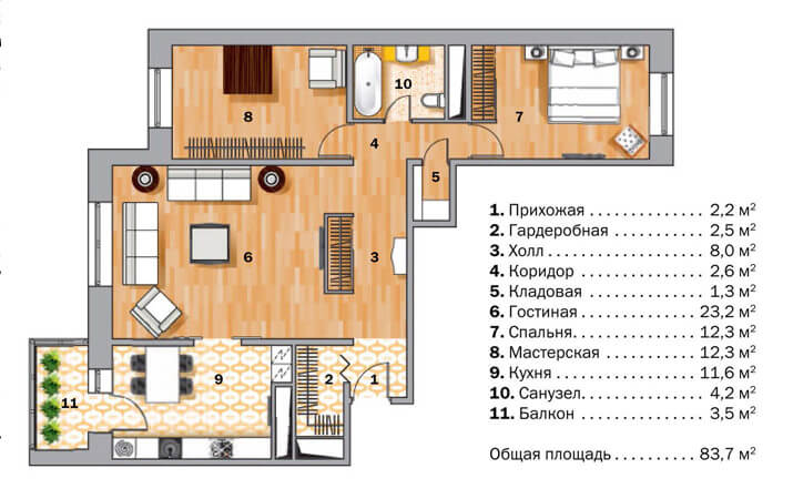 Планировка 3 комн. квартиры в новостройке Рыбное